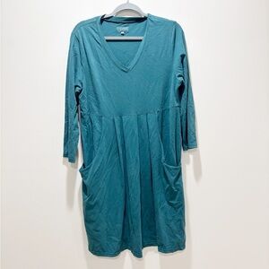 IRIDIUM Women’s Teal V-Neck Dress Lagenlook Relaxed Pocket Minimalist Size L
